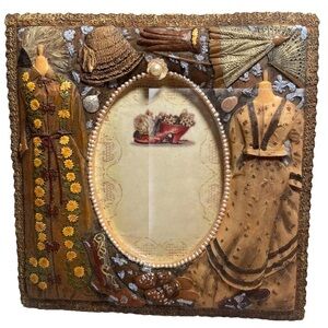 Vintage 90s Victorian outfit theme Resin Picture Frame 3D dress hat fan decor